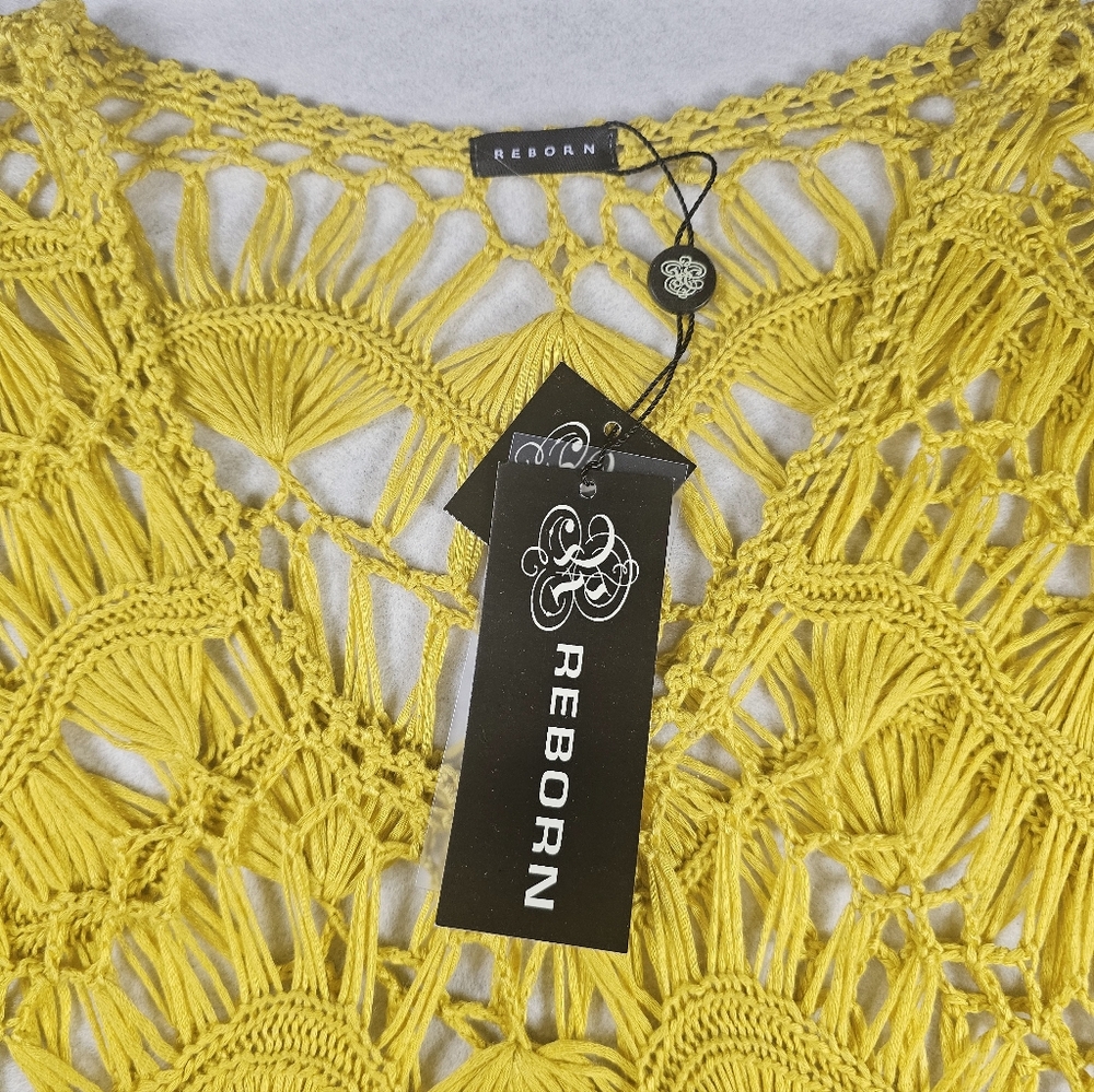 Reborn Mustard Yellow Crochet Women's Blouse Size Medium - Picture 3 of 5
